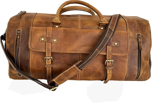 Miniatura 3 de KomalC Bolsas de lona de cuero para hombres y mujeres de grano completo de viaje durante la noche, fin de semana, bolsas de cuero para deportes