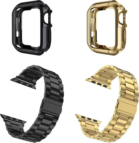 Miniatura 2 de Paquete de 2 correas diseñadas para Apple Watch, correa de pulsera para i-Watch Series 9 8 7 6 5 4 3 2 1 SE, cadena de metal de acero inoxidable