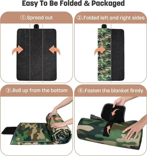 Miniatura 6 de Tirrinia Manta impermeable para exteriores con forro sherpa, resistente al viento, triple capa, cálida y cómoda, plegable para camping, estadio