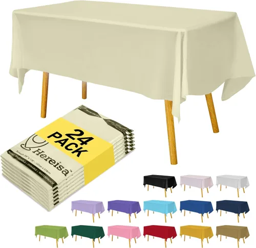 Miniatura 79 de Paquete de 3 manteles de plástico desechables de 54 x 108 pulgadas, manteles de color blanco hueso, manteles de fiesta nupcial para fiestas