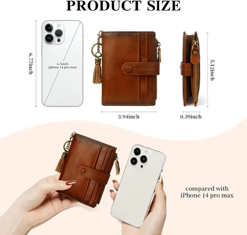 Miniatura 4 de Billetera de cuero para mujeres, billetera pequeña con bloqueo RFID para mujeres, billetera compacta de dos pliegues con tarjetero, ventana