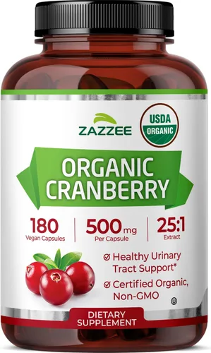Miniatura 11 de Zazzee USDA Organic Cranberry 25:1 Extracto, 500 mg por cápsula, 100 cápsulas veganas, suministro para más de 3 meses, extracto estandarizado
