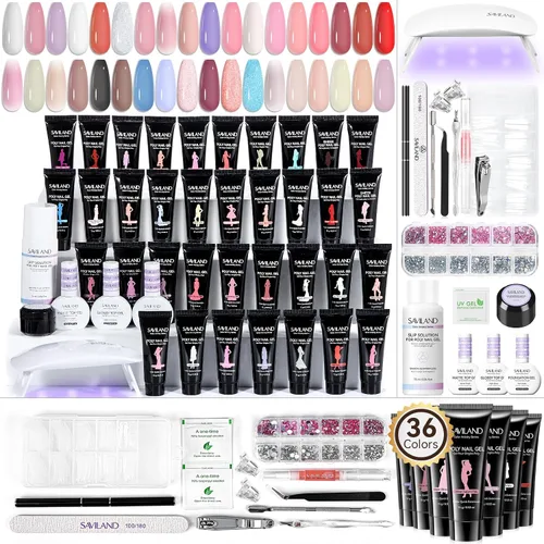 Miniatura 11 de SAVILAND Kit de uñas de polygel sin hema para regalo bonito: kit de inicio de uñas de polygel de 36 colores con solución deslizante y mini lámpara