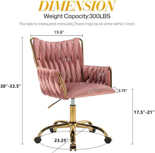 Miniatura 3 de KCC Silla Moderna de Terciopelo para Oficina en Casa con Respaldo Tejido a Mano, Silla Tapizada Ajustable para Maquillaje con Reposabrazos y Base