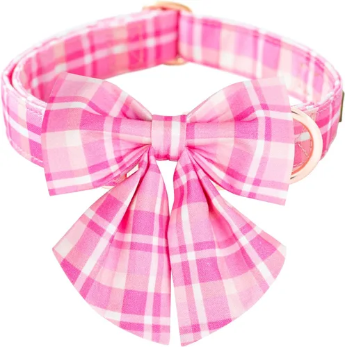 Miniatura 7 de Tunkoo Pink Daisy - Collar para perro con corbata de lazo de flores, collar ajustable de algodón de alta calidad, hebilla de metal duradera