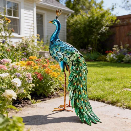 Estatua Chisheen de pavo real solar para jardín, decoración de jardín, arte de metal para el césped, terraza, fiesta, decoración de boda