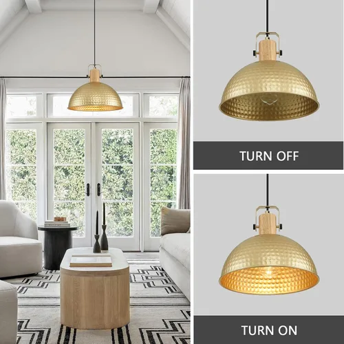 Miniatura 4 de Luces colgantes doradas de 12 pulgadas, luces colgantes mate martilladas para isla de cocina, granja industrial, altura ajustable, lámparas Dorado
