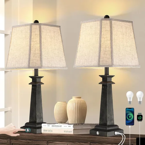 Juego de 2 lámparas de mesa de 27.5", lámparas táctiles regulables de 3 vías para mesita de noche, lámpara de mesa estilo granja para sala de estar