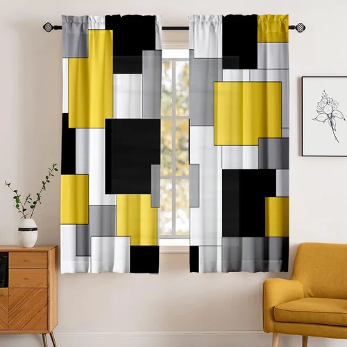 Miniatura 8 de Cortinas negras y rojas para sala de estar, 63 pulgadas de largo, cortinas geométricas modernas, blancas y grises, cortinas abstractas con bolsillo