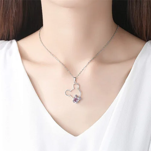 Miniatura 2 de Juego de joyas para mujeres y niñas, juego de collar y aretes de ratón chapados en plata S925, lindo aretes y colgante con circonita cúbica