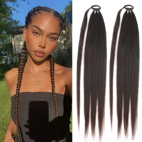 Miniatura 10 de Extensiones de cola de caballo, 2 piezas sintéticas con banda de pelo envolvente alrededor de las extensiones de cabello trenzadas, cola de moño