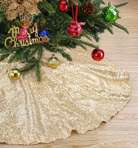 Miniatura 8 de Falda B-Cool de árbol, con lentejuelas brillantes, diseño de árbol de Navidad, color oro rosa con lentejuelas hechas a mano, para el hogar, Rojo