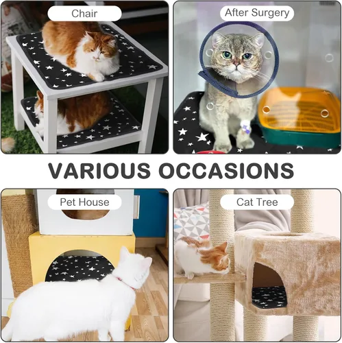 Miniatura 3 de Namalu Paquete de 4 camas autocalentantes para gatos, alfombrilla térmica para gatos con patrón de estrellas, suave almohadilla térmica para jaula