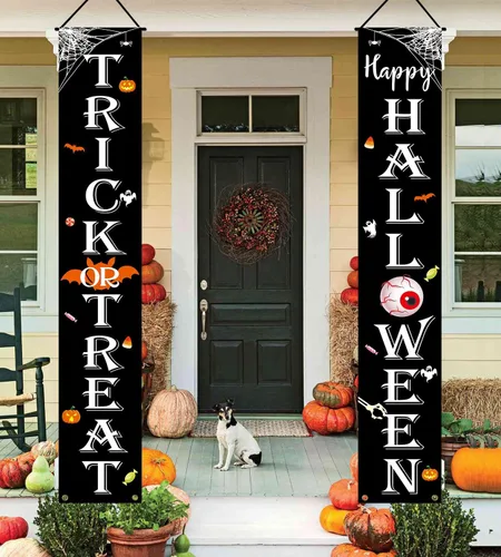 Miniatura 8 de JENFALL Decoraciones de Halloween al aire libre de "Trick or Treat" ("Trick or Treat" Happy HALLOWEEN) cartel para porche, decoración de puerta