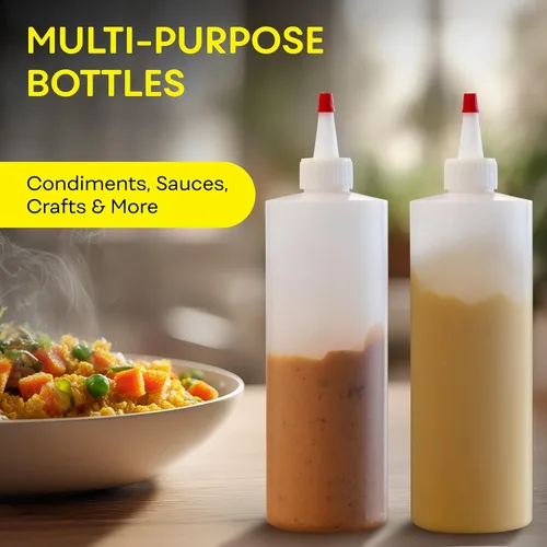 Miniatura 4 de BRIGHTFROM Botellas exprimibles para condimentos, botella vacía de 12 onzas con tapa superior roja, a prueba de fugas, ideal para salsa de tomate