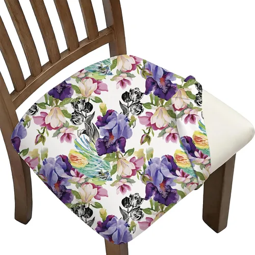 Juego de 4 fundas elásticas para sillas de comedor, fundas para sillas de comedor con estampado floral, fundas para asientos de sillas con estampado