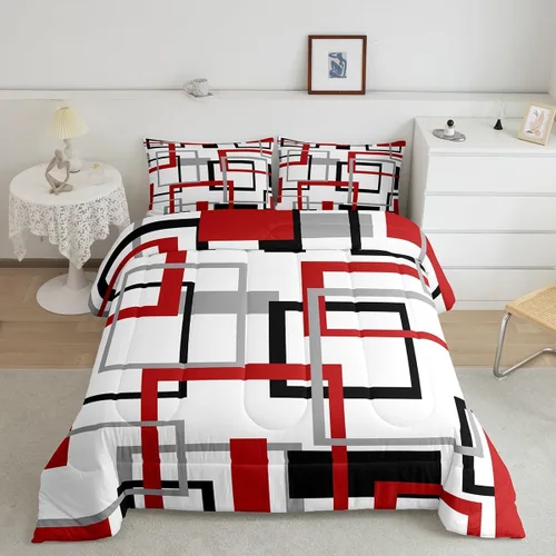 Miniatura 43 de Erosebridal Edredón Cuadrado para Niños y Niñas, Juego de Ropa de Cama Negro y Gris Blanco Azul Marino, Juego de Edredón Geométrico Completo