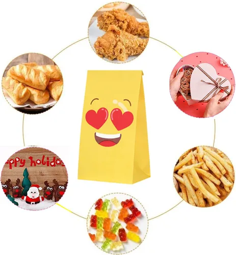 Miniatura 3 de VstarOne 24 bolsas de dulces – Emoticons bolsas de fiesta con calcomanías, 24 calcomanías, bolsa de papel kraft para bodas, nacimientos