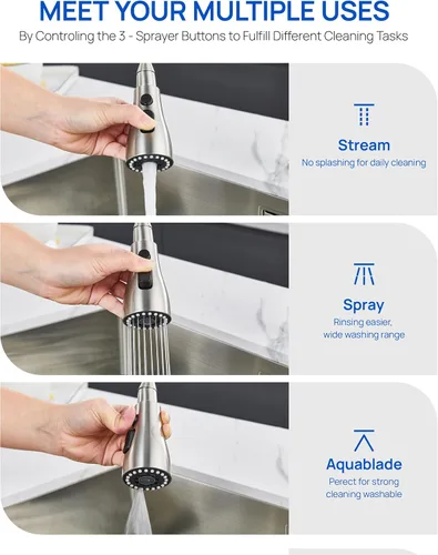 Miniatura 4 de Repuesto de Cabezal de Grifo de Cocina de Metal – Repuesto de Rociador de Fregadero de Alta Presión de 3 Modos con 15 Adaptadores de Boquilla