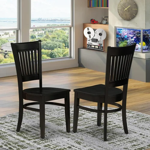 Miniatura 2 de East West Furniture VAC-BLK-W Vancouver Sillas de Comedor - Sillas con Respaldo de Listones y Asiento de Madera, Juego de 2, Roble