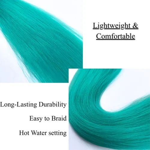 Miniatura 4 de Cabello trenzado verde azulado preestirado, hipoalergénico, sintético, color azul aguamarina, para trenzas y giros, extensiones de cabello largo