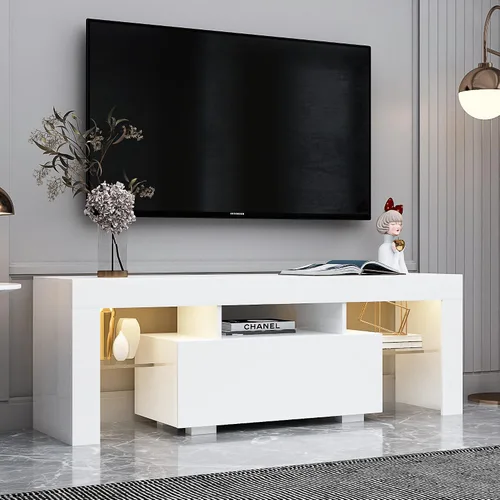 Miniatura 7 de Soporte de TV LED blanco moderno centro de entretenimiento para TV de 65 pulgadas, gabinete de TV de madera con luces LED, soportes de televisión