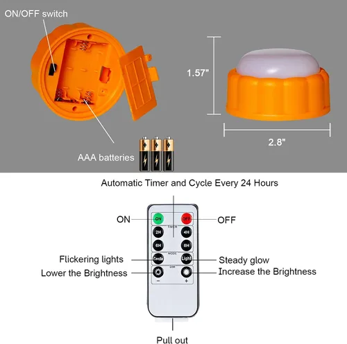 Miniatura 6 de Homemory Luces LED brillantes de calabaza de Halloween, cambio de color con control remoto y temporizadores, luces Jack O'Lantern funcionan