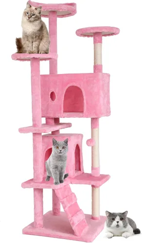 Miniatura 31 de BestPet Torre para Gatos de 54" Beige Resistente, Fácil de Ensamblar, Centro de Actividades Multinivel con Postes Rascadores de Sisal, Condos