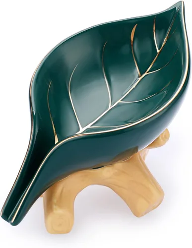 Miniatura 10 de JUXYES Jabonera de cerámica autodrenante, jabonera única en forma de hoja, bandeja decorativa para jabonera de mesa, ahorrador de jabón para bañera