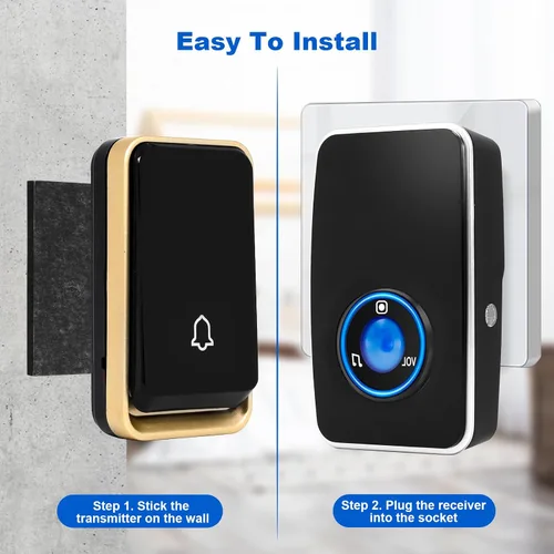 Miniatura 7 de 【No requiere batería】Timbre inalámbrico impermeable, kit de timbre de puerta AURTEC con 2 receptores flash LED enchufables y 1 transmisor