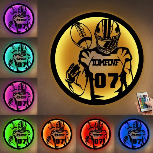 Miniatura 10 de Letrero de metal personalizado para jugador de fútbol con luz LED, nombre y número personalizado, arte de pared de fútbol, letrero de neón