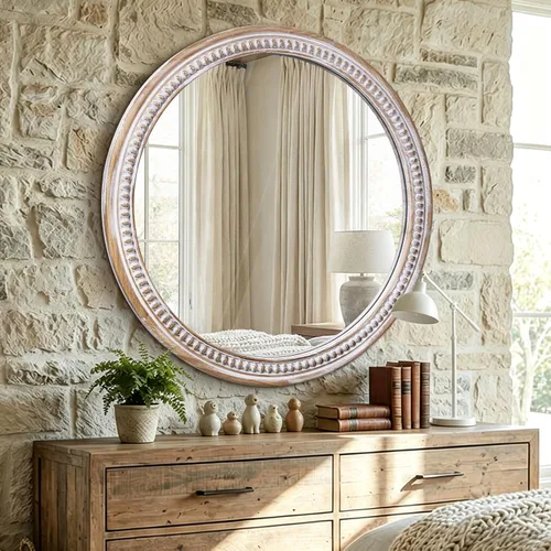 Miniatura 9 de HOITUZYUS Espejo redondo rústico de madera de 24 pulgadas para decoración de pared Espejos decorativos circulares para baño sobre fregadero