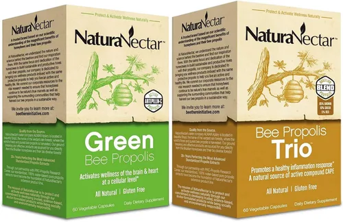 Miniatura 5 de NaturaNectar Paquete de propóleos de abeja natural, trío y propóleos verdes, para apoyo inmunológico, de memoria y enfoque* - 60 cápsulas por botella