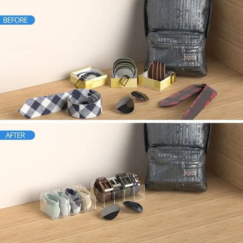 Miniatura 4 de Organizador de cinturón, soporte de almacenamiento de cinturón acrílico para el armario y el cajón, 4 compartimentos para cinturón, vitrina