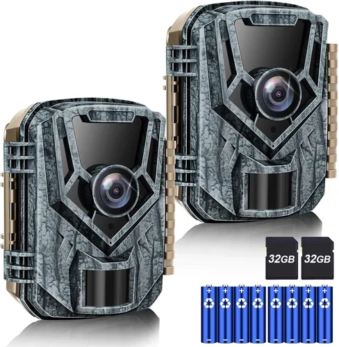 Punvoe - Cámara de rastro de 2 paquetes, 36 MP, 2.7K, cámara de juego con tarjeta de memoria de 32GB, 4 baterías, pantalla LCD de 2.0", cámaras de