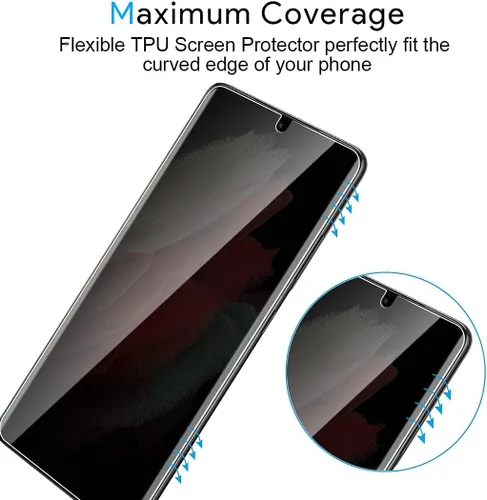 Miniatura 8 de TAURI Diseñado para Samsung Galaxy S21 Ultra 5G de 6.8 pulgadas, protector de pantalla de privacidad de película de TPU flexible + protector de Negro