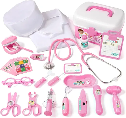 Phobby Kit Médico Duradero para Niños, 27 Piezas Juego de Simulación Deluxe Juguete Médico con Estetoscopio Real para Niños Pequeños Niños Niñas