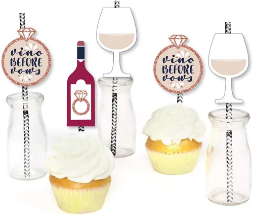 Miniatura 4 de Big Dot of Happiness Vino Before Vows - Decoración de paja de papel - Bodega despedida de soltera o despedida de soltera - Juego de 24