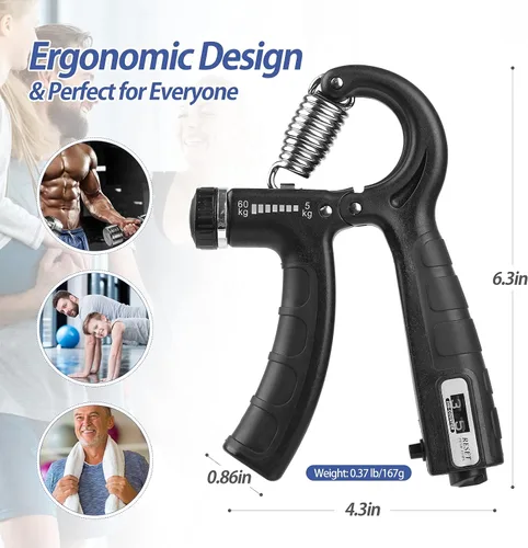 Miniatura 6 de NIYIKOW Paquete de 2 entrenadores de fuerza de agarre con contador, fortalecedor de agarre de mano, resistencia ajustable de 5 a 132.3 lbs, agarre