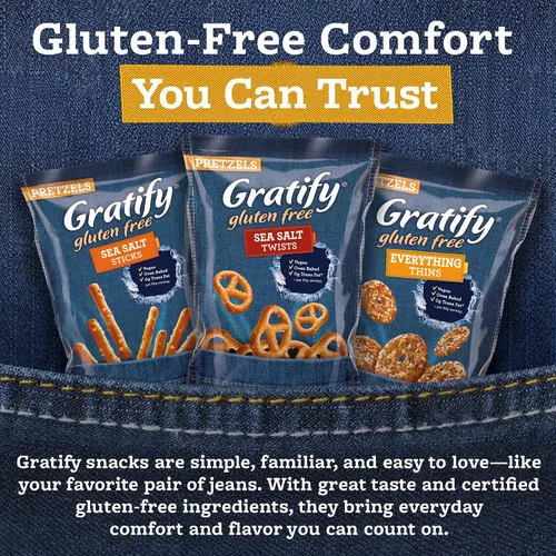 Miniatura 6 de Gratify Pretzel Sea Salt Twists – Patatas fritas de pretzel veganas y sin gluten, bolsas individuales, aperitivos horneados saludables al horno