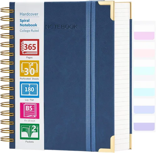 Miniatura 19 de Cuaderno de espiral, cuaderno de cuero de tapa dura de 365 páginas, diario encuadernado de gran tamaño A5 para mujeres y hombres, cuadernos rayados