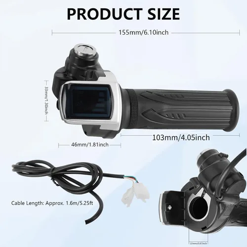 Miniatura 6 de Acelerador eléctrico para bicicleta, 48 V, agarre de acelerador de media torsión, juego de llaves de bloqueo de pantalla LED para motocicleta scooter