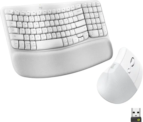 Logitech Wave Keys & Lift Vertical Mouse - Combo de teclado y mouse inalámbrico ergonómico - con reposo de palma acolchado, Easy-Switch, Bluetooth,