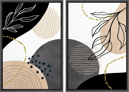Miniatura 15 de SIGNFORD Lienzo enmarcado para pared, juego de arte con hojas de palmera de selva, polígonos geométricos, formas abstractas, ilustración, arte