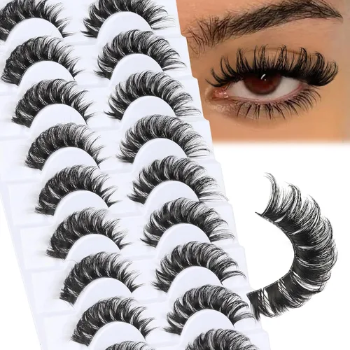 Miniatura 16 de Veleasha Pestañas rusas postizas con banda transparente que parecen extensiones de pestañas, tiras de pestañas con curvatura D, paquete de 10 pares
