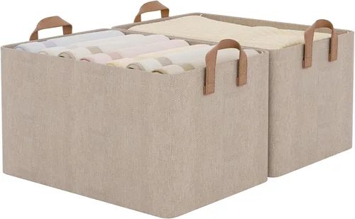 Miniatura 17 de StorageWorks Closet Storage Bins, Storage Baskets for Shelves, Closet Organizers and Storage Bins with Metal Frame, Handles, Beige, Cool Silky