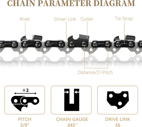Miniatura 2 de Cadena de motosierra de 16 pulgadas R55, repuesto para Stihl 61PMM355, MS 017, MS 170, MS 171, MS 180 C, Oregon 90PX055G, paso LP de 3/8 pulgadas