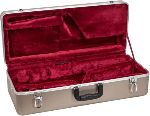 Miniatura 2 de Crossrock Funda para saxofón alto de ABS – Acabado champagne rectangular, interior de terciopelo burdeos, cerradura de seguridad y correa desmontable