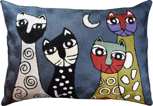 Miniatura 7 de Picasso - Funda de almohada de gato morado, almohada bordada a mano, cojín abstracto de gato, cara de gato en almohada, almohadas decorativas