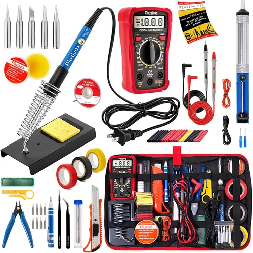 Kit de soldador de 60 W, temperatura ajustable 30 en 1, 5 puntas de soldadura, multímetro digital, cable de soldadura, pasta, bomba de desoldadura,